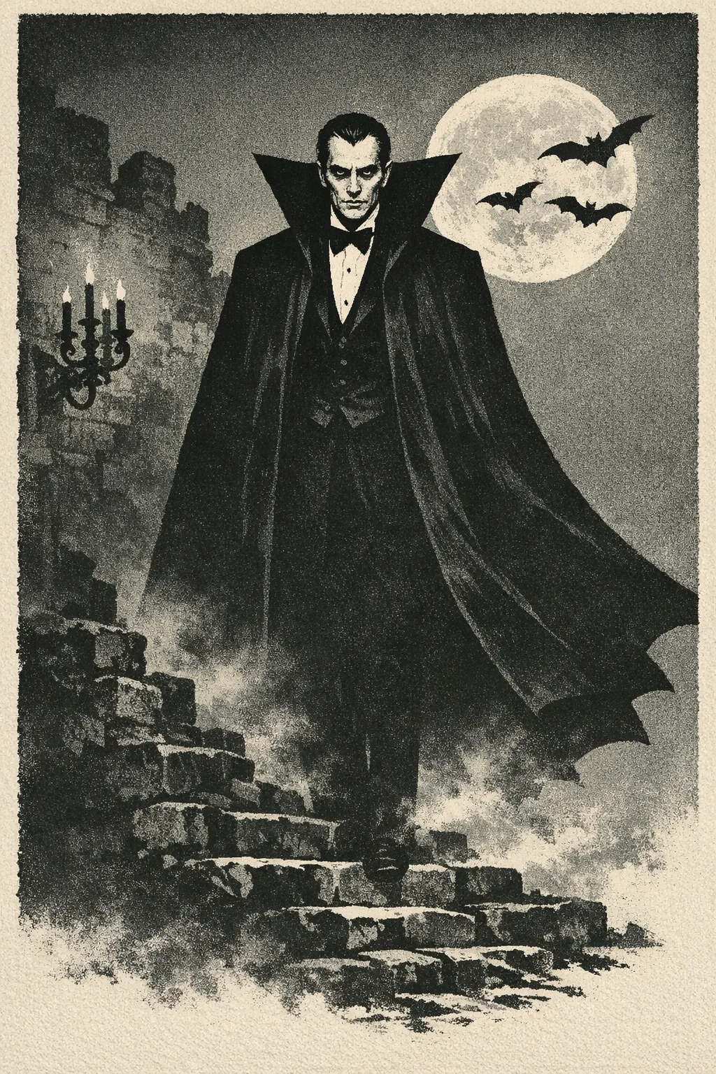 Dracula — Gallery Minimal: Restrained fine-art print, silhouette and texture
