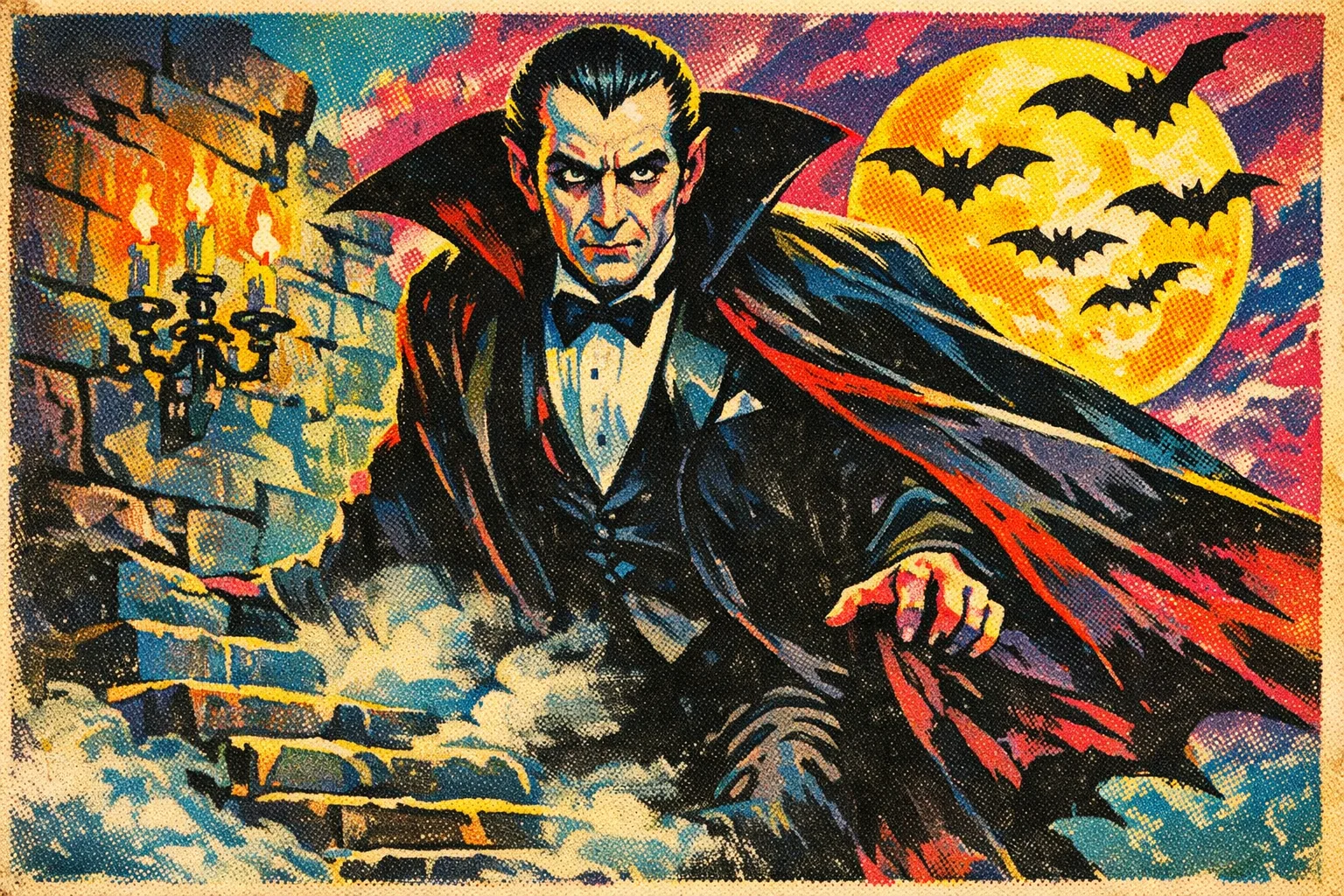 Dracula — Drive-In Pulp: 1950s painted pulp cover, garish and kinetic