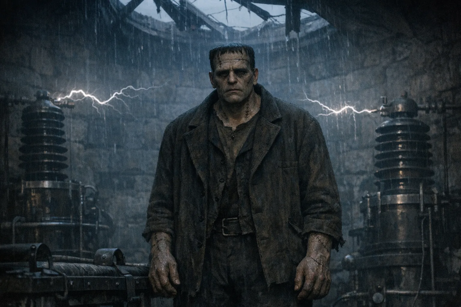 Frankenstein's Monster — Folk Horror: Contemporary arthouse cinema, natural light, unsettling stillness