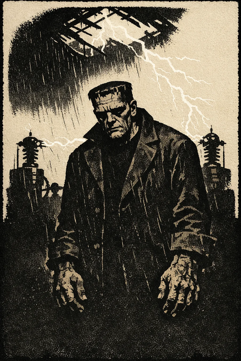 Frankenstein's Monster — Gallery Minimal: Restrained fine-art print, silhouette and texture