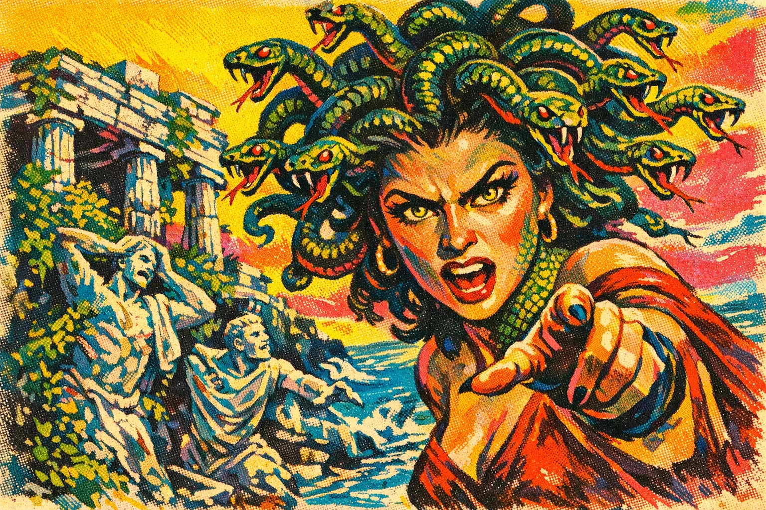 Medusa — Drive-In Pulp: 1950s painted pulp cover, garish and kinetic