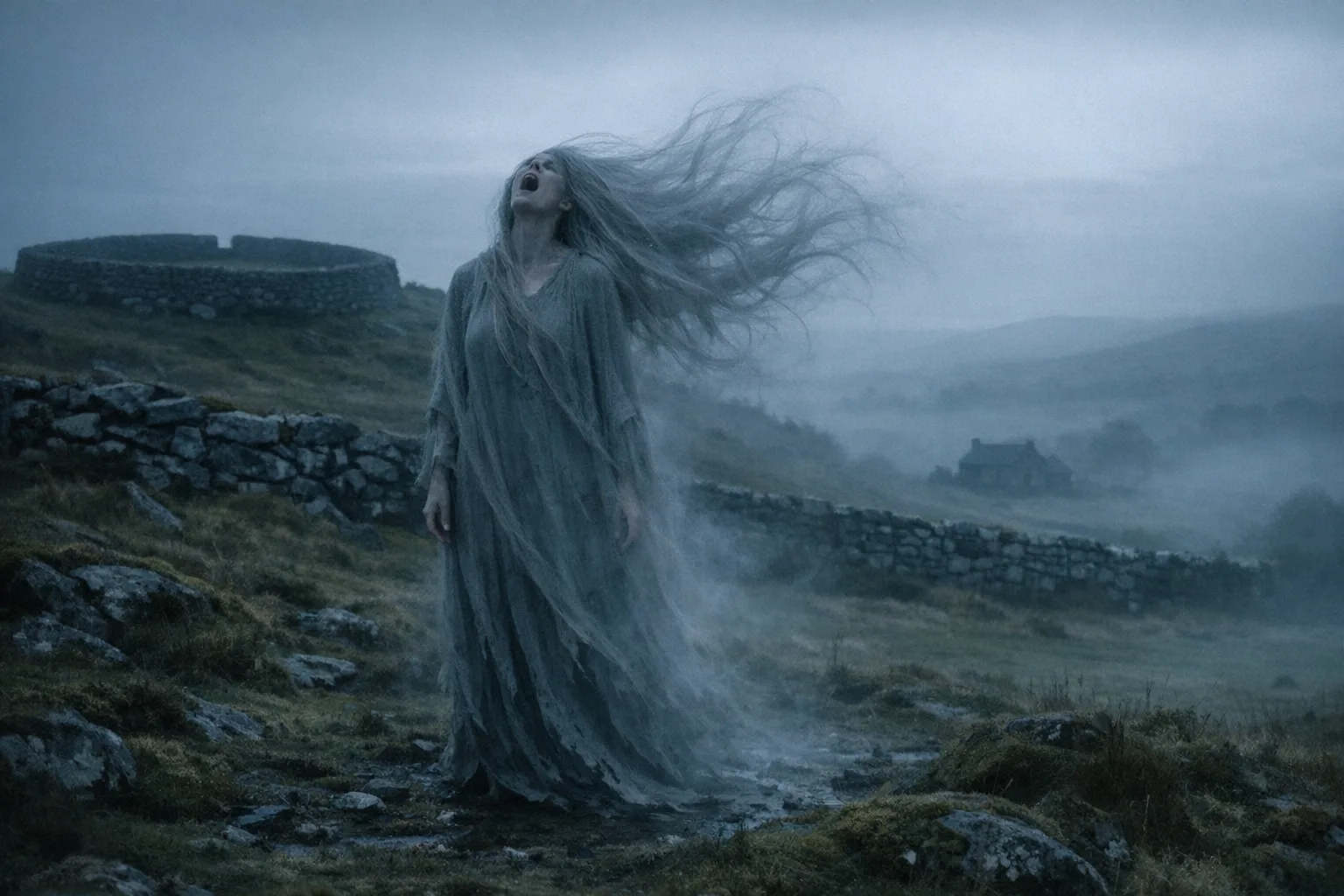 The Banshee — Folk Horror: Contemporary arthouse cinema, natural light, unsettling stillness