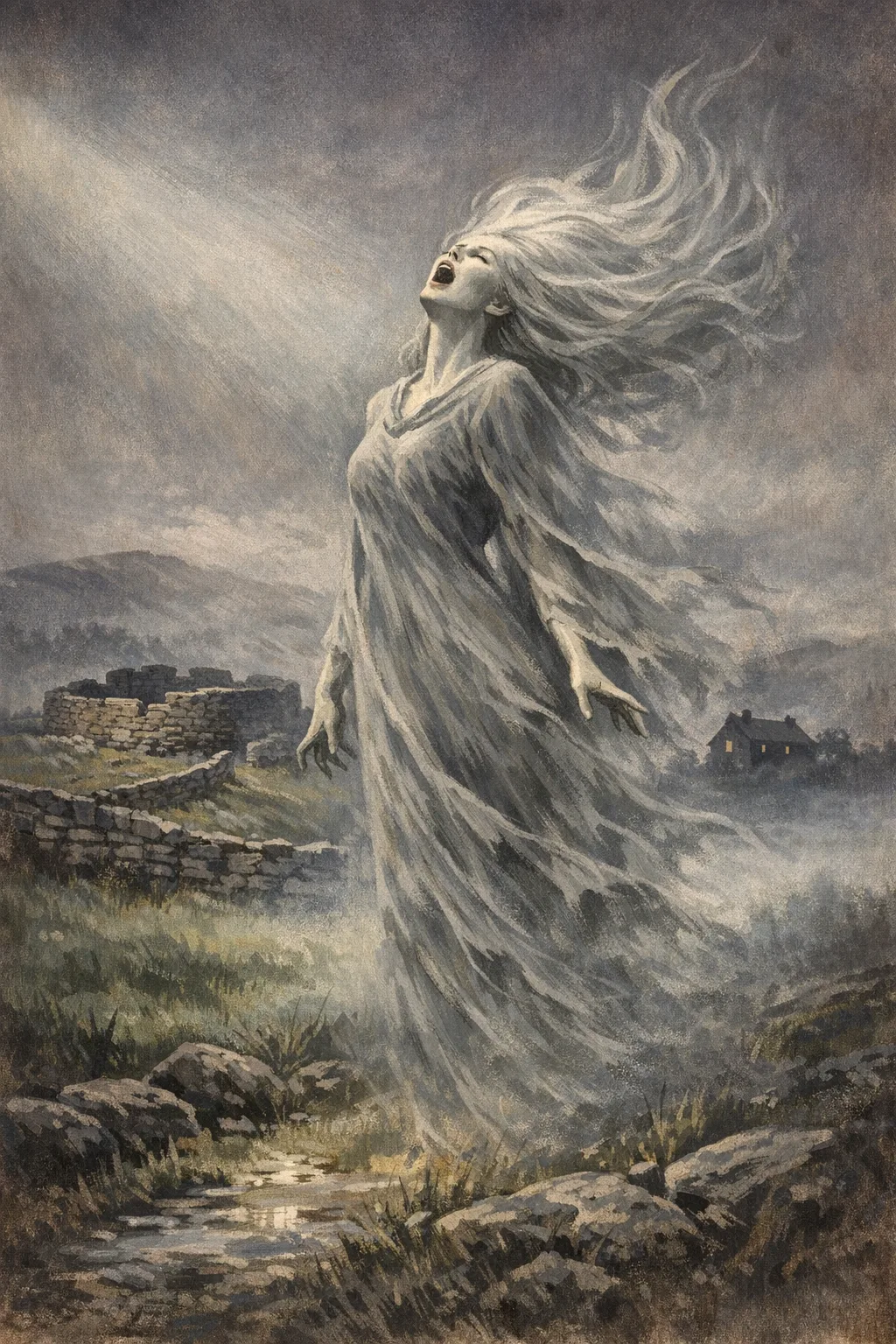 The Banshee — Matinee Gouache: 1940s painted one-sheet, spotlight and deep shadow