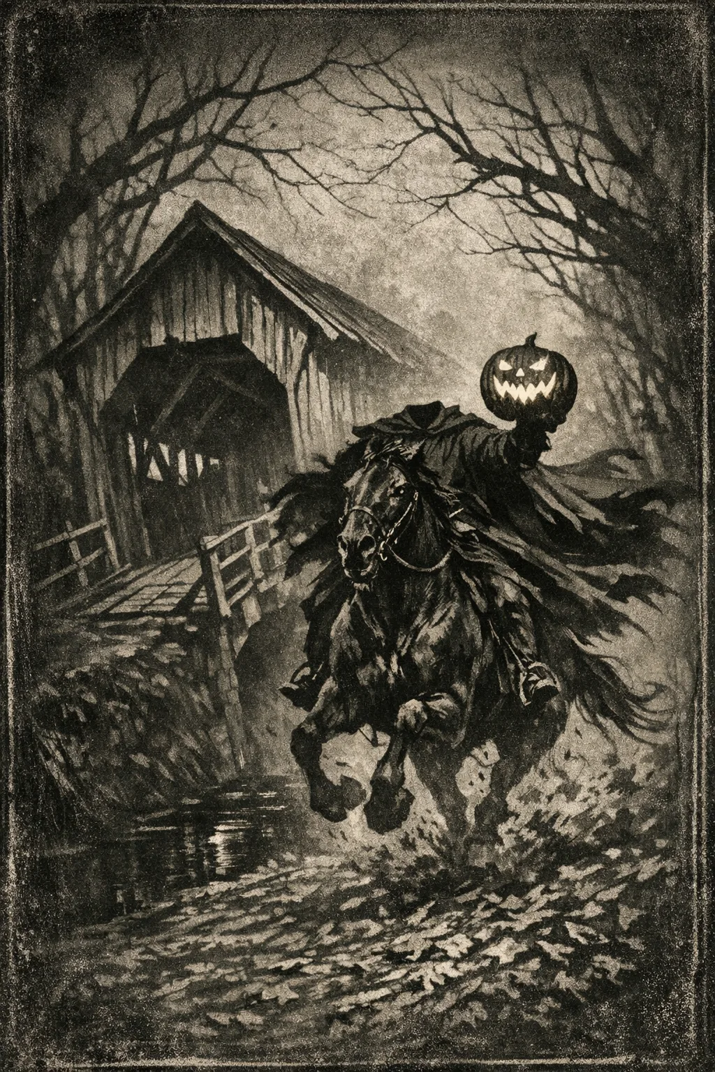 The Headless Horseman — Expressionist 1922: German silent-era, hard shadow and warped architecture