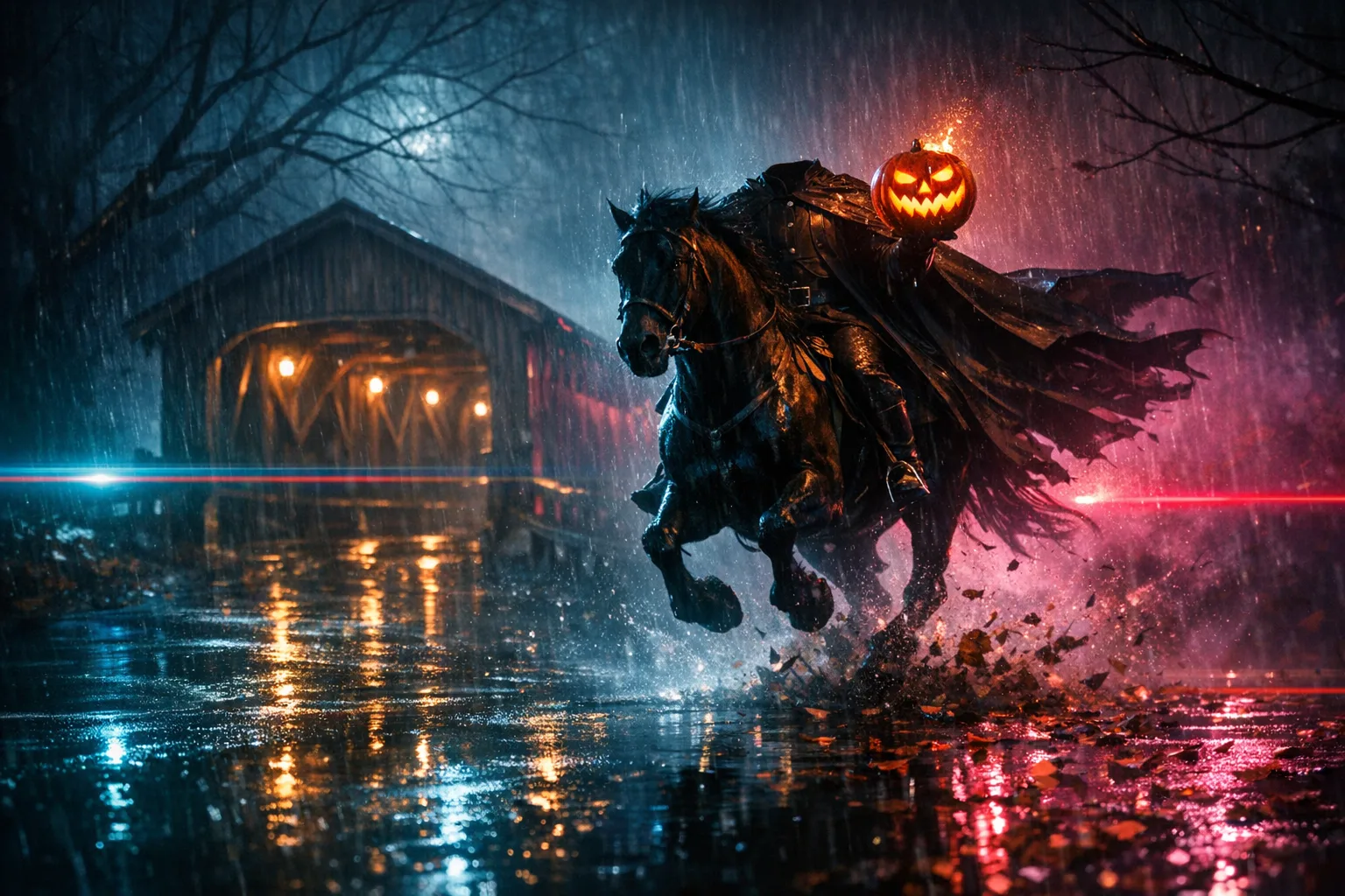 The Headless Horseman — Neon Noir: Modern anamorphic cinema, rain and coloured rim light