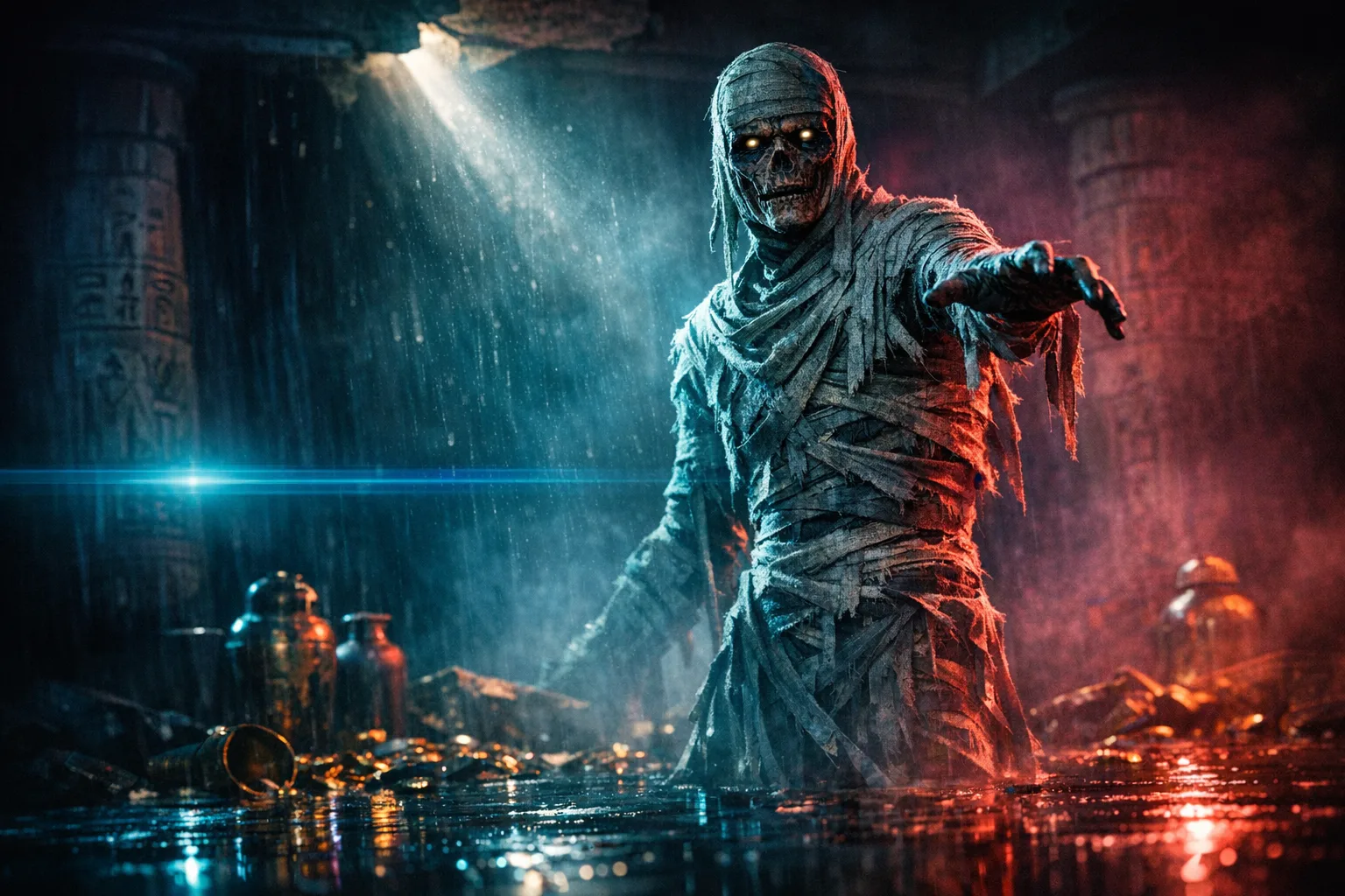 The Mummy — Neon Noir: Modern anamorphic cinema, rain and coloured rim light