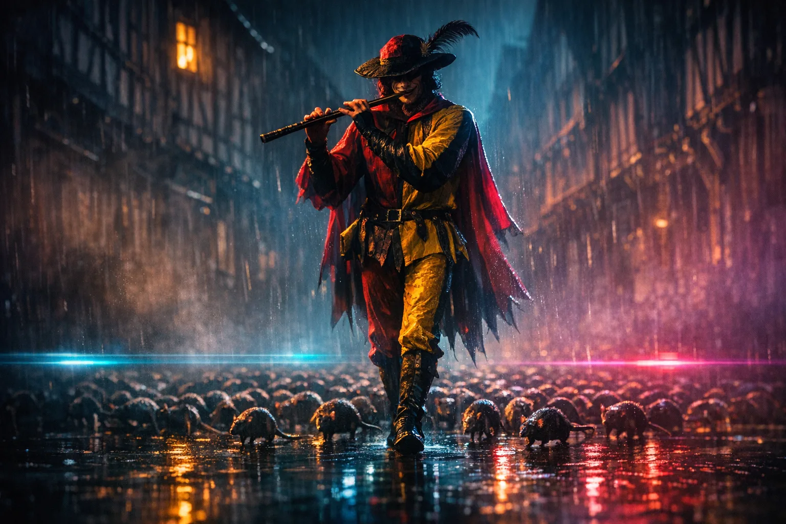 The Pied Piper — Neon Noir: Modern anamorphic cinema, rain and coloured rim light