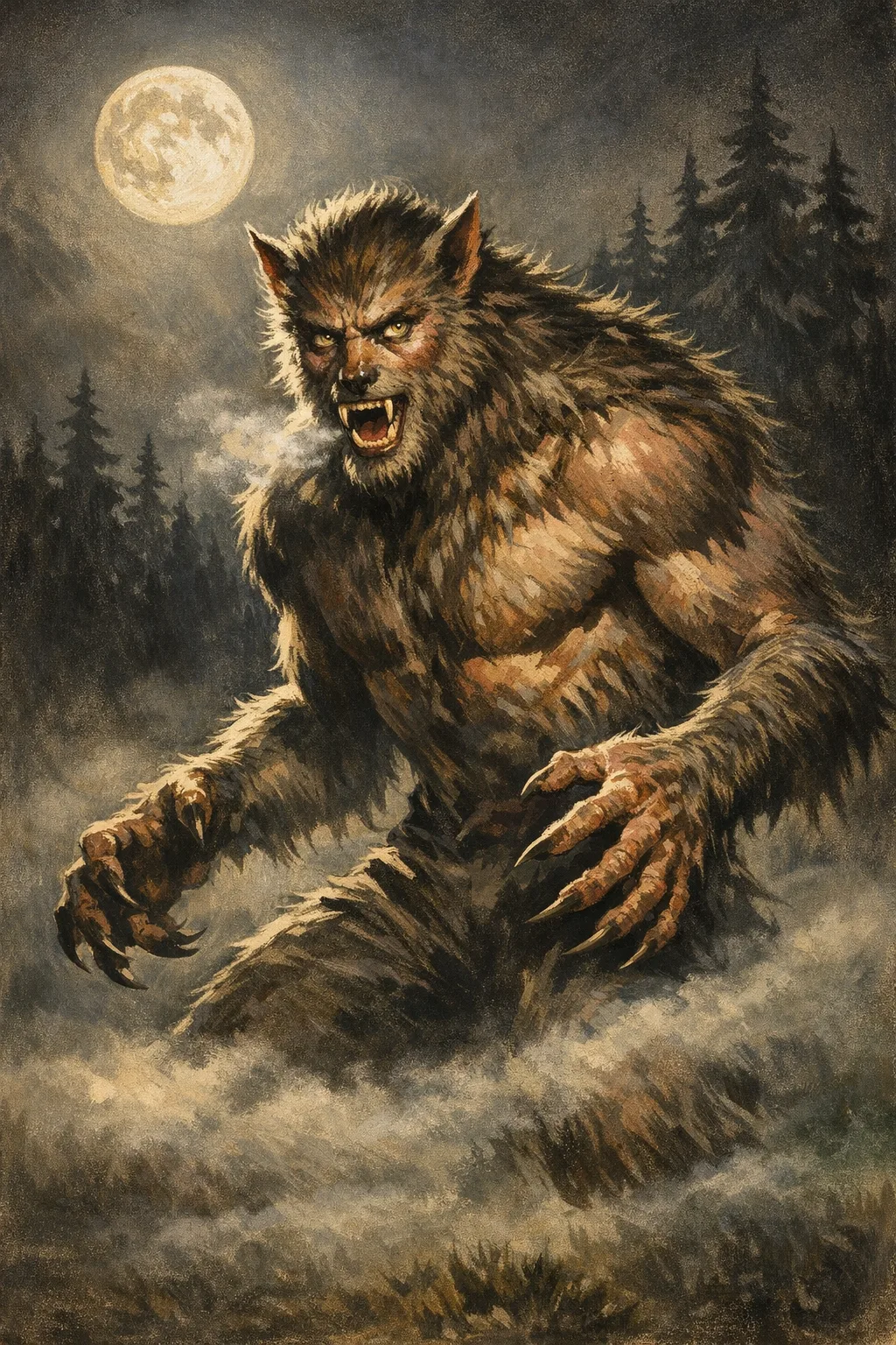 The Werewolf — Matinee Gouache: 1940s painted one-sheet, spotlight and deep shadow