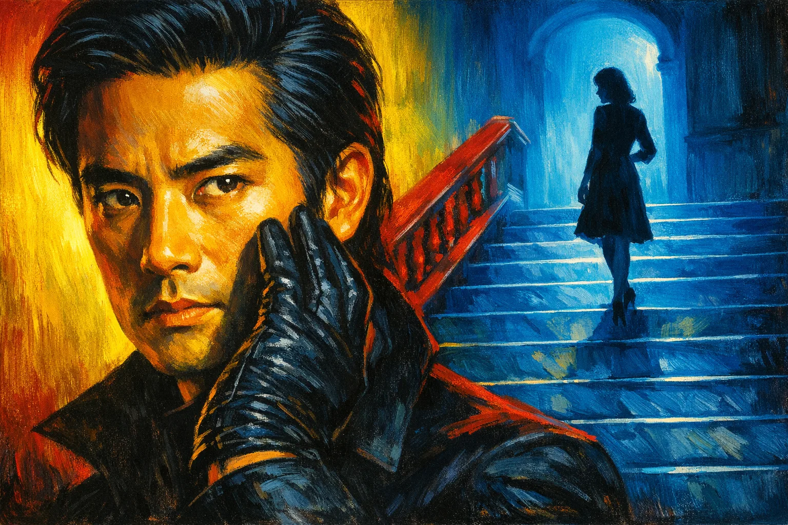 Kenji rendered as a Giallo 1971 film still: You are the face behind the black glove