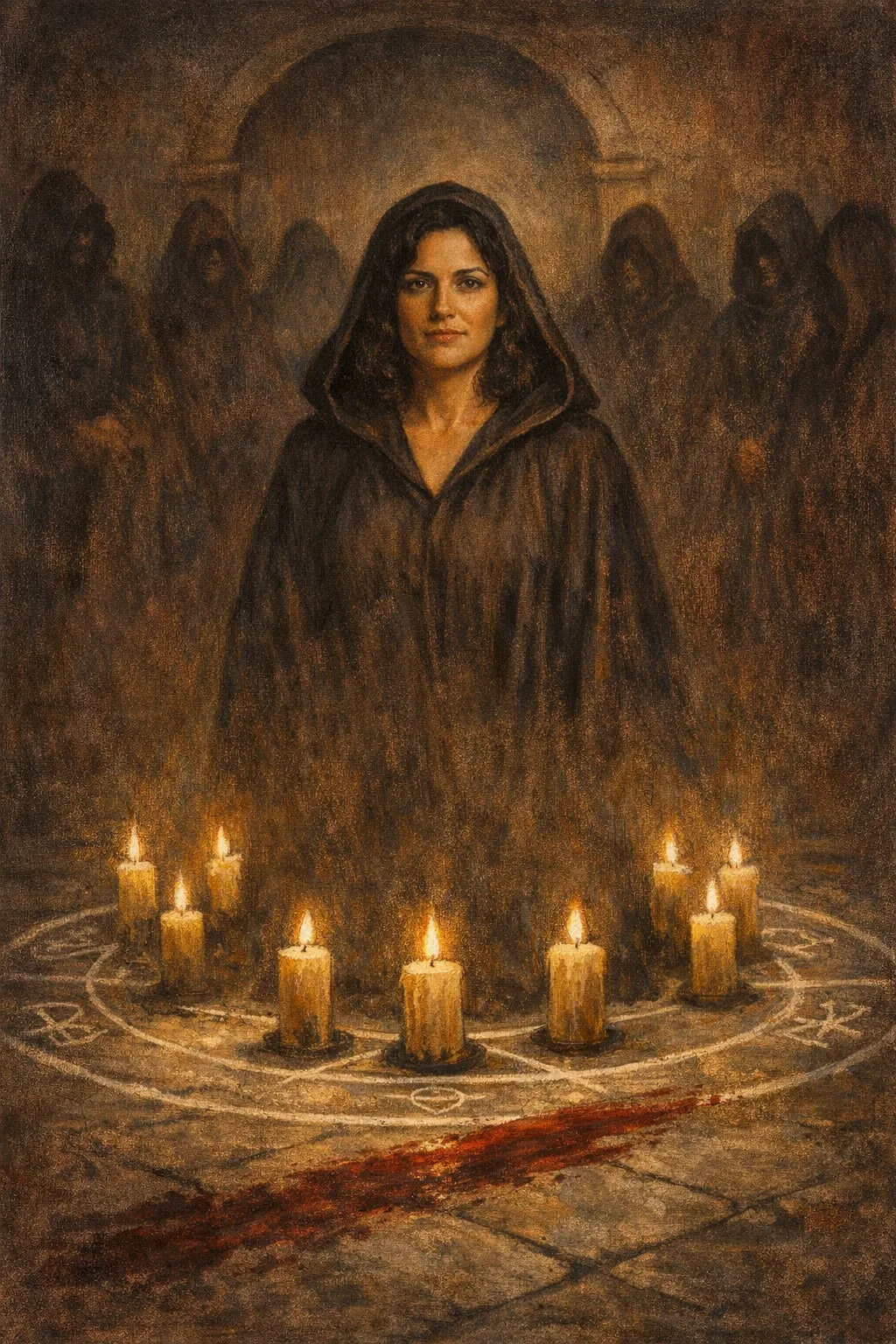 Mara rendered as Occult 1973: Seventies occult poster, candle, symbol, silk