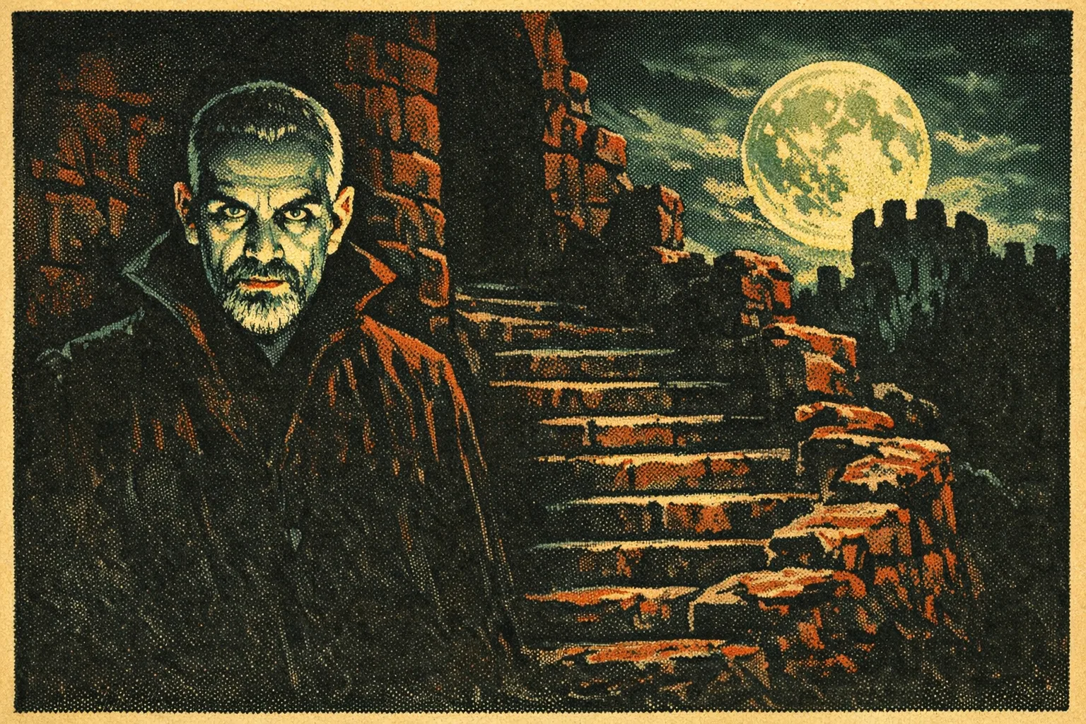 Silas rendered as a Universal 1931 film still: You are the monster in the reel they cut