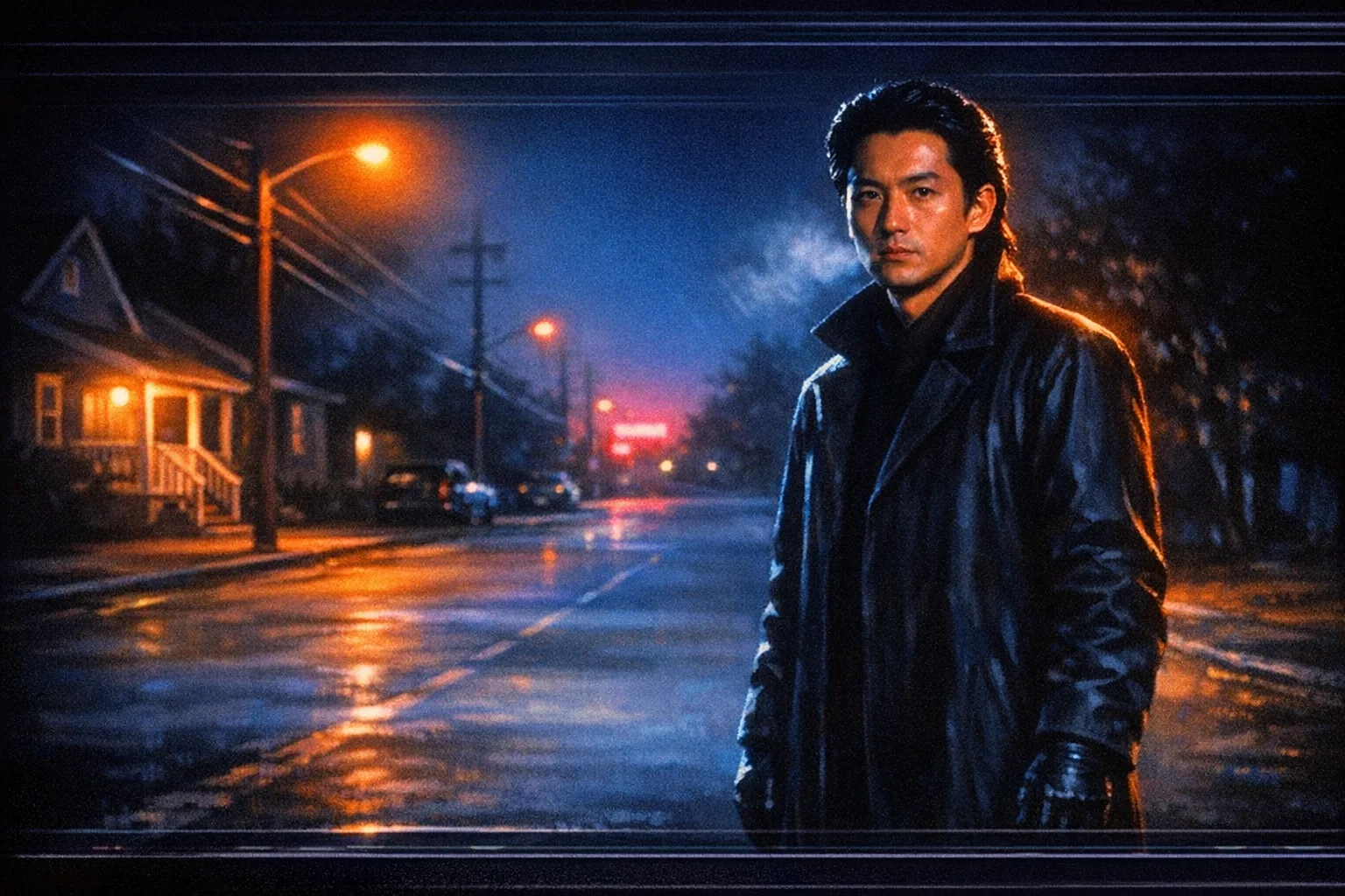 Kenji rendered as a VHS Slasher 1984 film still: You are the frame they paused on
